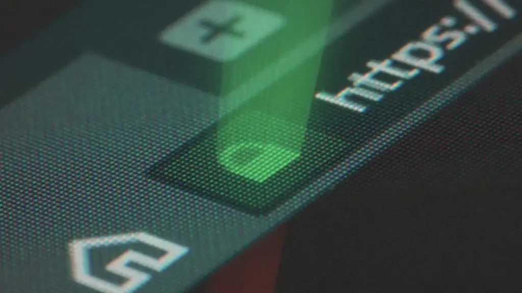 Gros plan sur la barre d'adresse d'un écran, pixels visibles : « https:// », un bouton « + », une icône de maison, et un faisceau vert qui tombe devant l'adresse.